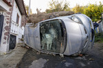 Собака застряла в машине своих хозяев после схода оползня на городок Казамиччола на острове Искья, Италия, 28 ноября 2022 года