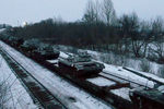 Эшелон с танками во время последнего этапа вывода войск после российско-белорусских учений «Союзная решимость-2022», февраль 2022 года