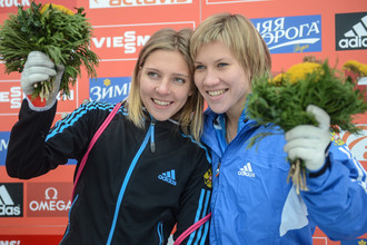 Елена Никитина (слева) и Мария Орлова первенствовали на чемпионате Европы по скелетону