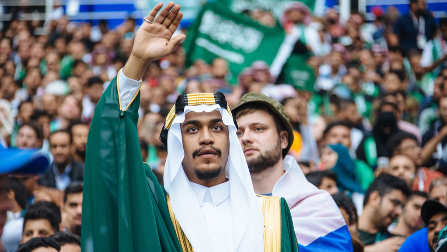 Во время матча между сборными России и Саудовской Аравии в рамках Чемпионата мира по футболу в Москве, 14 июня 2018 года