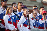Члены сборной ОКР, учавствовавшие в Олимпиаде-2020 в Токио, во время чествования на Васильевском спуске, 9 августа 2021 года