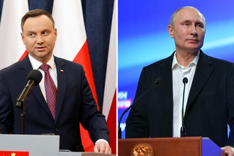 Президент Польши Анджей Дуда и президент России Владимир Путин, коллаж «Газеты.Ru»