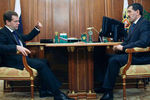 Президент России Дмитрий Медведев во время встречи в Кремле с президентом Ингушетии Юнус-Беком Евкуровым, 2009 год