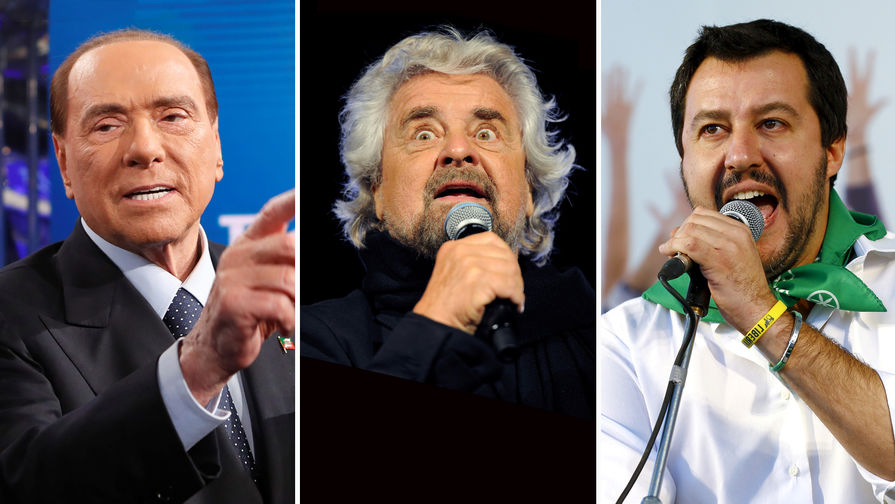 Сильвио Берлускони, Беппе Грилло и Маттео Сальвини, коллаж «Газеты.Ru»