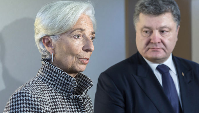 Президент Украины Петр Порошенко и директор-распорядитель Международного валютного фонда (МВФ)...