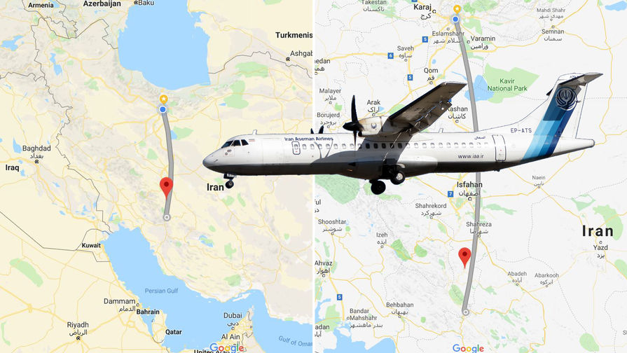 Предполагаемый маршрут самолета Iran Aseman Airlines 