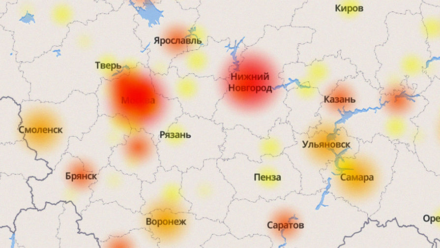 Фрагмент карты сбоев на сервисах «Яндекса», 11 сентября 2018 года
