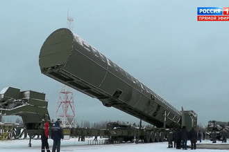 Кадр из презентации ракетного комплекса «Сармат» во время послания президента России Владимира Путина к Федеральному собранию в Москве, 1 марта 2018 года