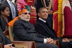 Премьер-министр Индии Нарендра Моди и Барак Обама во время военного парада в честь Дня республики в Нью-Дели