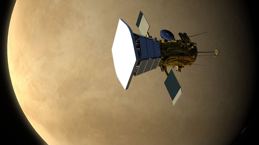 Космический аппарат «Венера-Д» на фоне Венеры в представлении художника