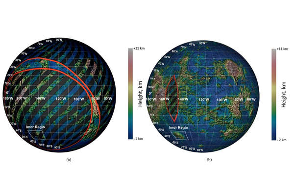 Недостижимые области на Венере при запуске в 2029 году без маневра и с маневром