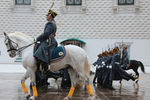 Военнослужащие Президентского полка во время церемонии развода пеших и конных караулов на Соборной площади Московского Кремля