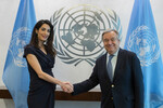 Амаль Клуни с Генеральным секретарем ООН Антониу Гутерришем в штаб-квартире ООН, 2017 год