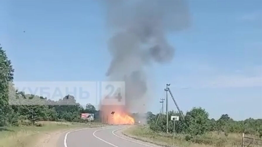 Момент взрыва горящего газовоза в Краснодарском крае попал на видео