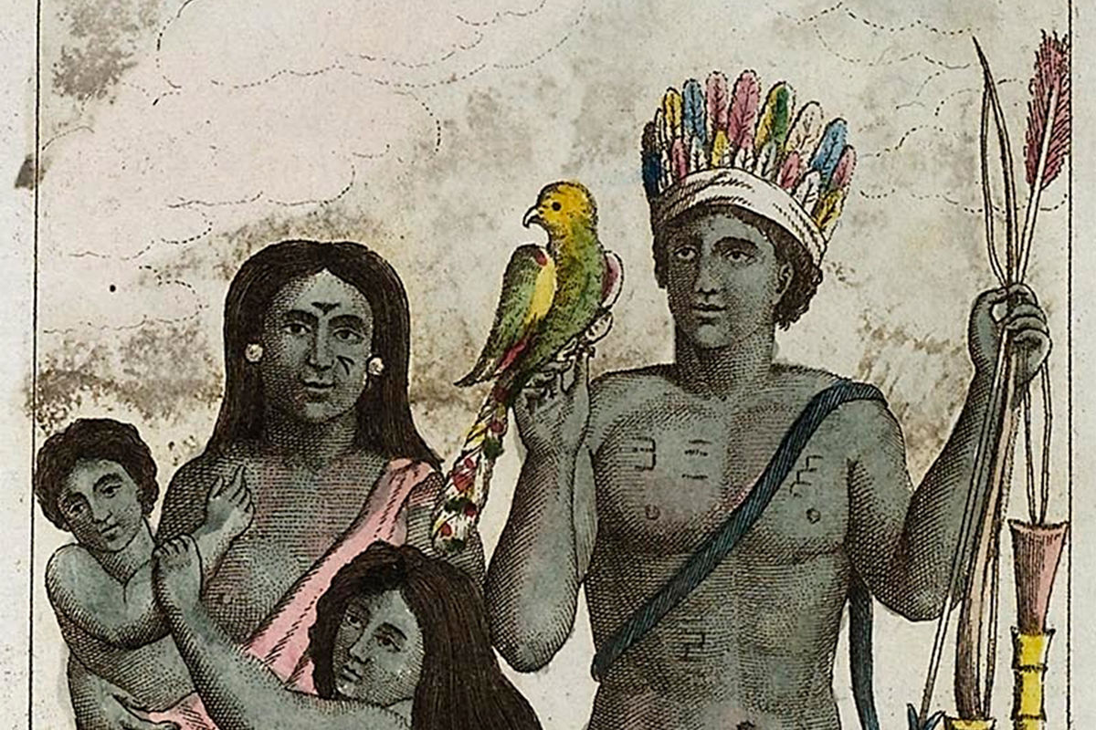 Фрагмент гравюры «Семья карибов» Джона Габриэля Стедмана, 1818 год