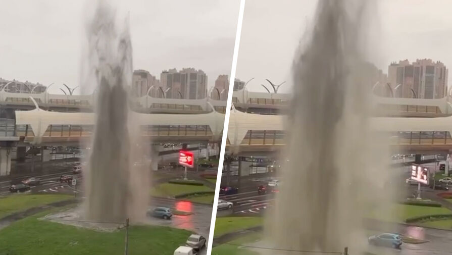 Коммунальщики выключили фонтан, забивший из канализации из-за непогоды в Петербурге