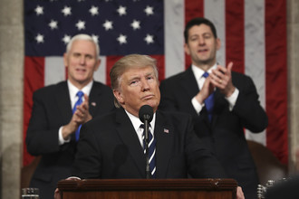 Вице-президент США Майк Пенс, президент США Дональд Трамп, спикер палаты представителей конгресса США Пол Райан