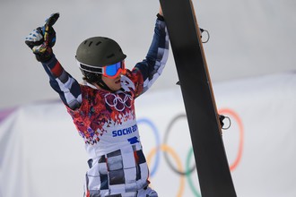 Вик Уайлд после победы в параллельном слаломе на Олимпийских играх в Сочи