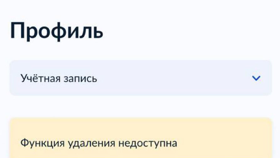 ТАСС: портал Госуслуги отключил функцию удаления учетной записи