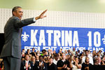 Президент США Барак Обама выступает на мероприятии в честь 10-й годовщины урагана «Катрина» в Новом Орлеане