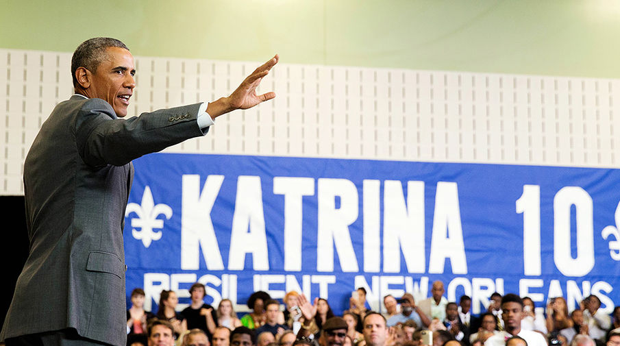 Президент США Барак Обама выступает на&nbsp;мероприятии в&nbsp;честь 10-й годовщины урагана «Катрина» в&nbsp;Новом Орлеане