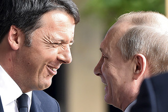 Премьер-министр Италии Маттео Ренци и президент России Владимир Путин на выставке Expo 2015 в Милане