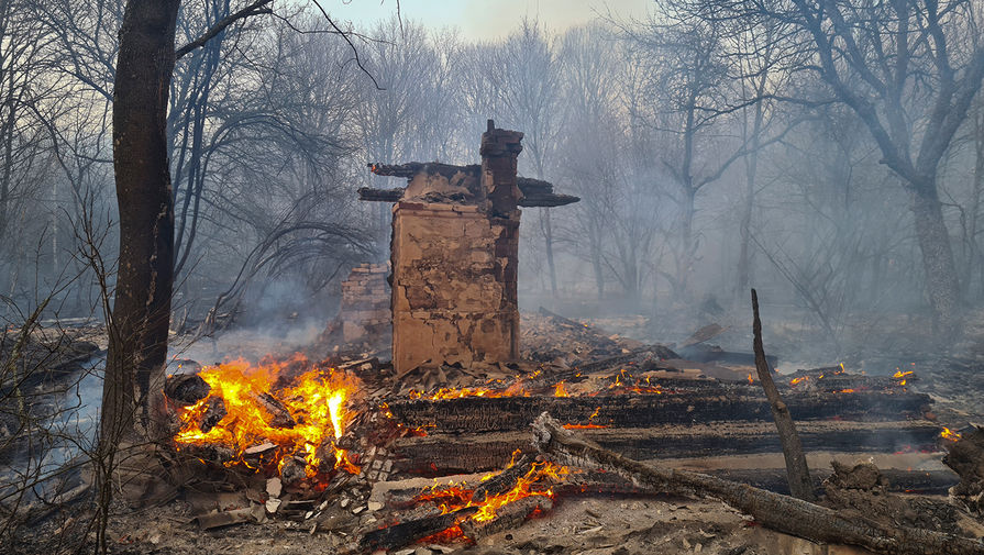 Ситуация с распространением лесных пожаров в запретной зоне вокруг Чернобыля, 5 апреля 2020 года