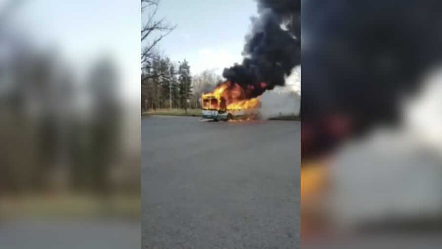 Пассажирский автобус сгорел на конечной остановке в Петергофе