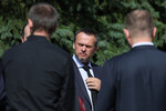 Министр транспорта РФ Андрей Никитин на церемонии прощания с бывшим министром транспорта Романом Старовойтом в ЦКБ, 10 июля 2025 года