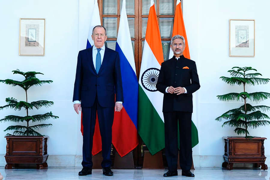 Министр иностранных дел РФ Сергей Лавров и министр иностранных дел Индии Субраманьям Джайшанкар, 1 апреля 2022 года 
