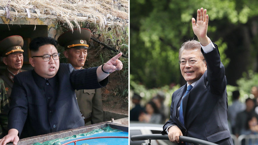 Высший руководитель КНДР Ким Чен Ын и президент Южной Кореи Мун Чжэ Ин, коллаж
