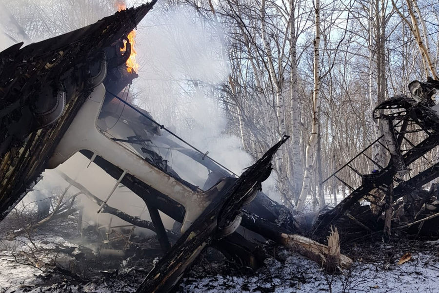 Обломки самолета Ан-2, потерпевшего крушение в районе села Коряки Елизовского муниципального района на Камчатке, 11 февраля 2022 года 