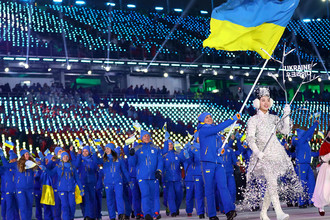 Спортсмены сборной Украины на церемонии открытия XXIII зимних Олимпийских игр в Пхенчхане, 9 февраля 2018 года