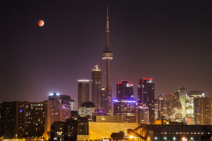 Красная Луна в&nbsp;небе над&nbsp;Торонто в&nbsp;Канаде