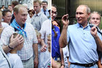 Президент России Владимир Путин во время посещения детского центра «Артек» в 2001 году и в 2017 году, коллаж «Газеты.Ru»