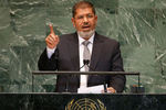 26 сентября 2012 года. Президент Египта (30 июня 2012 года — 3 июля 2013 года) Мухаммед Мурси во время выступления на Генассамблее ООН
