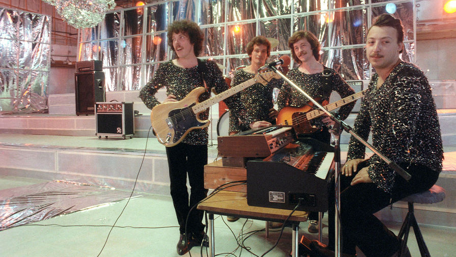 Вокально-инструментальный ансамбль (ВИА) &laquo;Машина Времени&raquo; во время съемки киноконцертной программы, 1981 год 