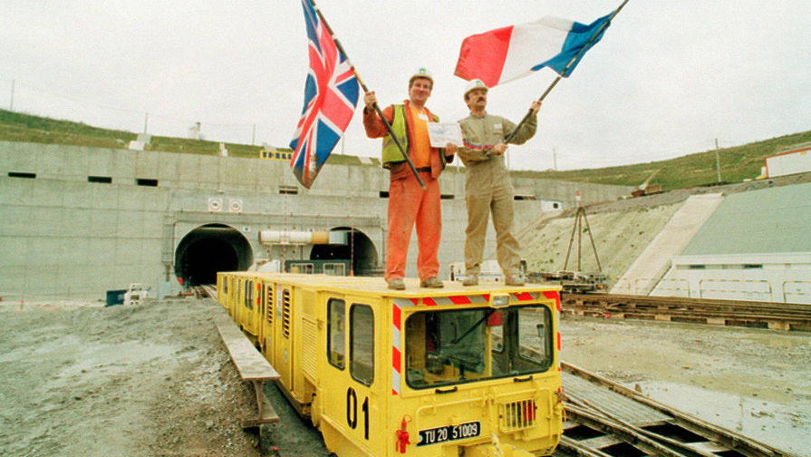 Во время строительства Евротоннеля со стороны Франции, 1990 год