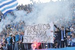 Баннер в поддержку Александра Кержакова, забившего 100 мячей за «Зенит» в чемпионате