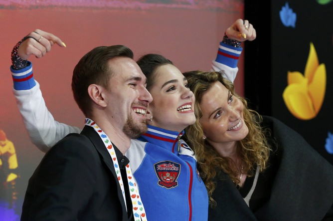 Россиянка Евгения Медведева на чемпионате мира по фигурному катанию в Хельсинки