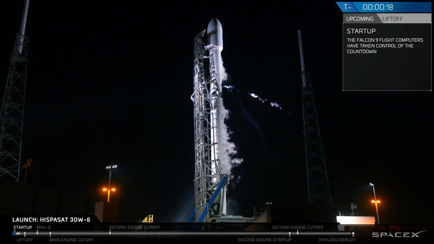 Запуск ракеты-носителя Falcon 9 со спутником Hispasat 30W-6 с мыса Канаверал во Флориде, 6 марта 2018 года