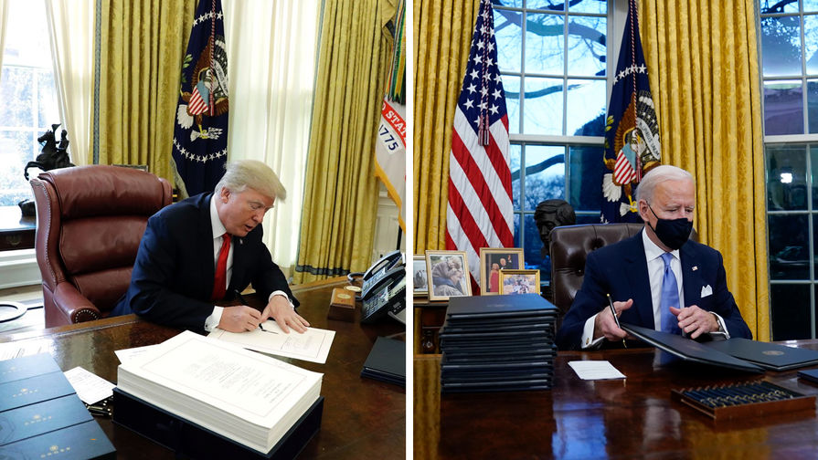 45-й президент США Дональд Трамп и 46-й президент США Джо Байден в&nbsp;Овальном кабинете (коллаж)