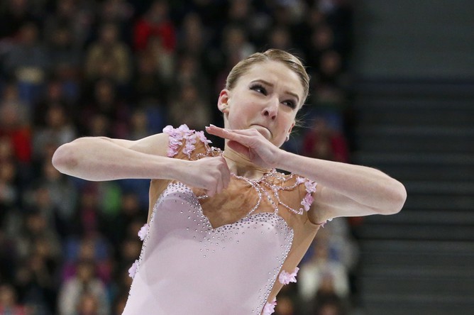 Россиянка Мария Сотскова на чемпионате мира по фигурному катанию в Хельсинки