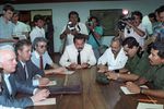 Член Политбюро ЦК КПСС, министр иностранных дел СССР Эдуард Амвросиевич Шеварнадзе (третий слева) во время переговоров с президентом Республики Никарагуа Даниэлем Ортегой (крайний справа), 1989 год