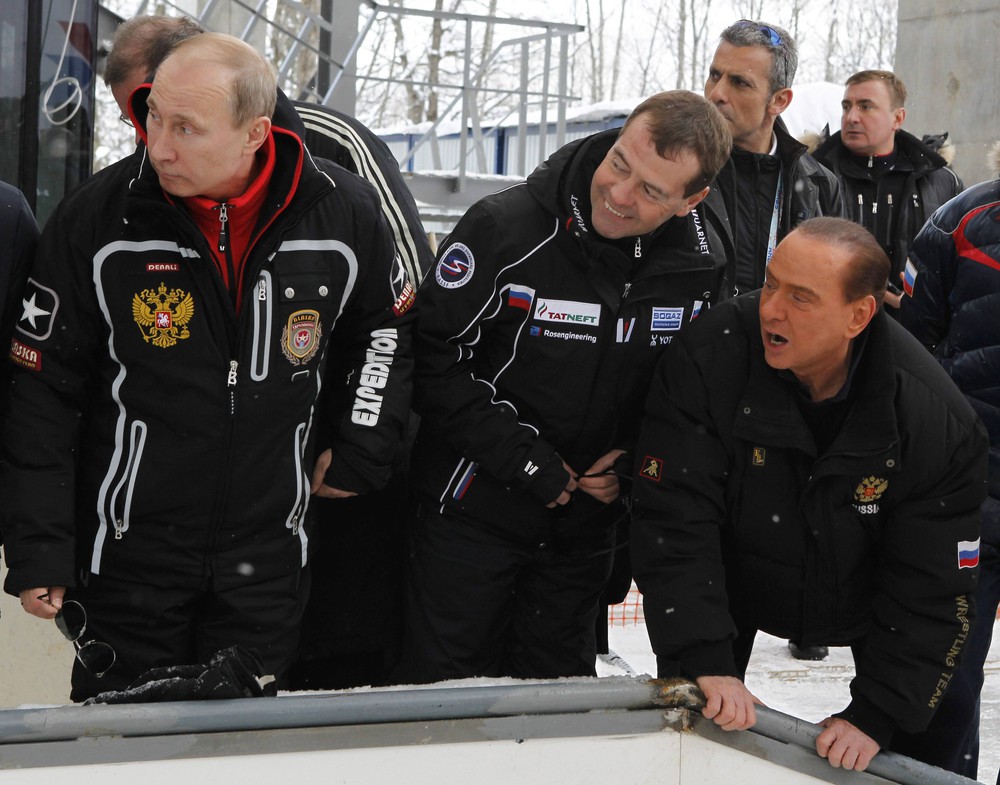 Владимир Путин, Дмитрий Медведев и Сильвио Берлускони.