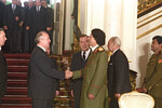 Лидер Ливийской революции Муаммар Каддафи и Генеральный секретарь ЦК КПСС Михаил Горбачев во время встречи, 1985 год
