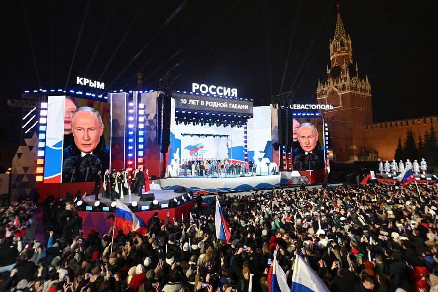 Президент РФ Владимир Путин на митинг-концерте на Красной площади в Москве, посвященном десятилетию воссоединения Крыма с Россией, 18 марта 2024 года