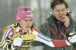 Елена Вяльбе во время старта на «Кубке мира» по лыжным гонкам, 1994 год