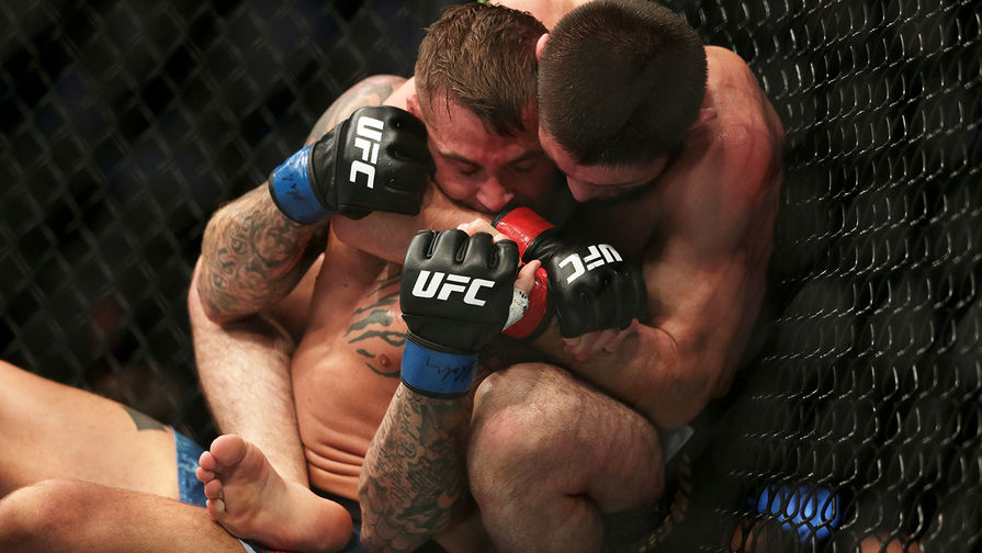 Российский боец Хабиб Нурмагомедов и американец Дастин Порье во время боя на&nbsp;турнире UFC 242 в&nbsp;Абу-Даби