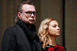 Владимир Левкин с супругой во время церемонии прощания с художественным руководителем «Ералаша» Борисом Грачевским в Доме кино, 17 января 2021 года